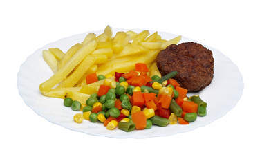 cutlet with fried potatoes and salad