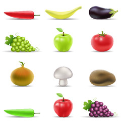 various fruit and vegetables icons isolated