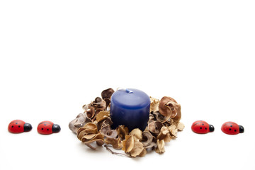 Kerze auf Trockenblumen