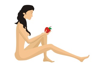 Eve to eat of the forbidden fruit on a white background