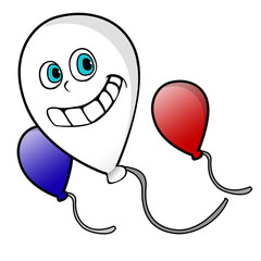 Three colors baloons are floating on white background