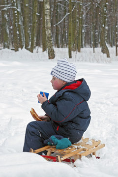 lunch on nature in winter wood