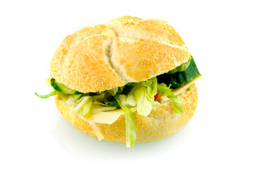 Fresh healthy sandwich stuffed with cheese and lettuce