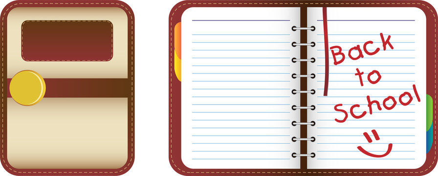 Leather organizer/notebook with colored tabs. Back to School