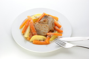 potato with carrot and pork chops
