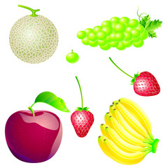Melon, grape, apple, strawberry, banana