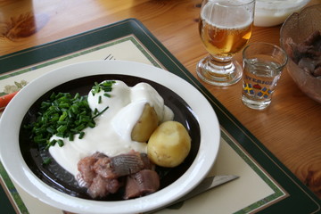 Swedish Midsummer dish with herring and snaps