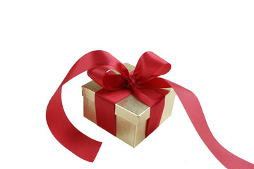 Gold Gift Box with Red Bow