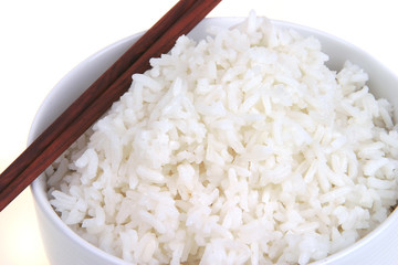 cooked white boiled rice in big bowl