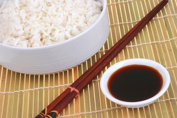 white persian rice on wood carpet