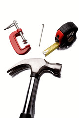 Assorted tools on white background