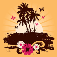 Summer backdround with palms, vector illustration