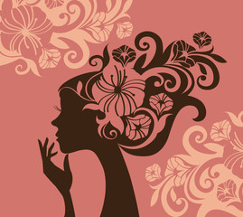 Beautiful woman silhouette with a flowers