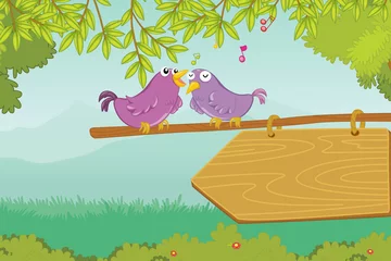 Kissenbezug Illustration von zwei Singvögeln © GraphicsRF