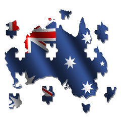 Australia map rippled flag jigsaw with shadow illustration