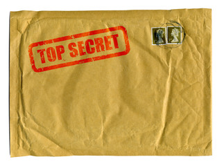 Large brown envelope with Top Secret stamped on it in red ink