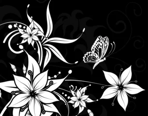 Printed roller blinds Flowers black and white Flower background