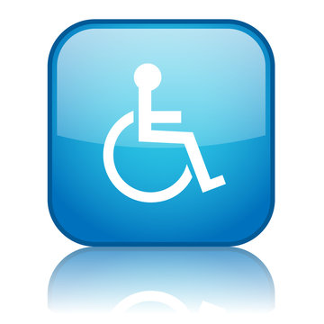 Square button with Disabled symbol with reflection (blue)