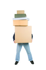 photo of a man holding many boxes in his hands