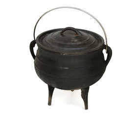 cast-iron cauldron isolated on white