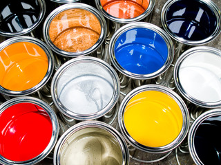 Paint cans, various colors