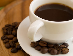 The cup of coffee and beans