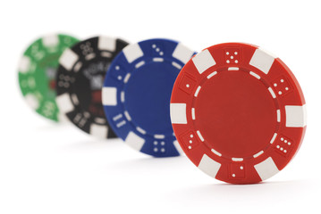 Poker chips isolated on white.