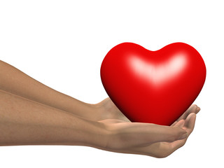 Obraz premium red 3D heart held in hands by an adult male