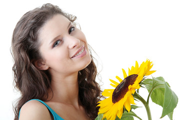 Portrait of a Beautiful girl with sunflower