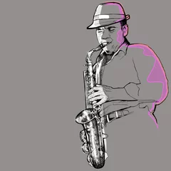 Outdoor kussens saxofonist op een grijze achtergrond © Isaxar