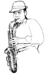 Papier Peint photo autocollant Groupe de musique saxophoniste sur fond blanc