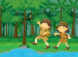 scène de dessin animé de forêt tropicale et d& 39 eau