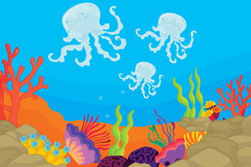 underwater coral reef scene with sea life