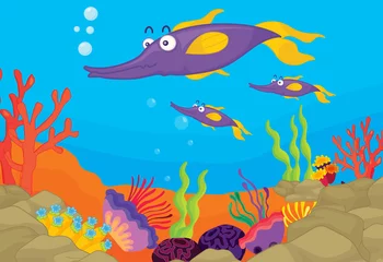 Garden poster Submarine underwater coral reef scene with sea life