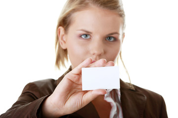 Lady with blank business card