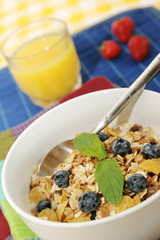 Cereals with fresh blueberries