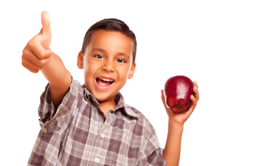 Adorable Hispanic Boy with Apple and Thumbs Up Hand Sign © Andy Dean