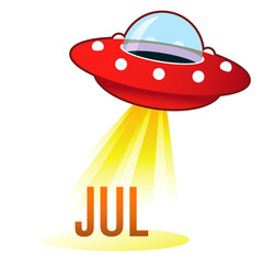 July calendar month icon on retro flying saucer UFO