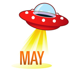 May calendar month icon on retro flying saucer UFO