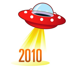 2010 calendar year icon on retro flying saucer UFO