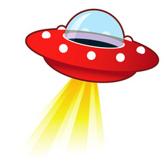 Retro flying saucer UFO with light beam
