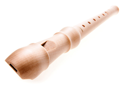 Wooden flute isolated on white background.