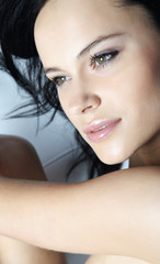 Naklejka premium black hair young woman portrait, studio shot