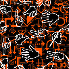 Seamless pattern with hand gestures and arrow signs