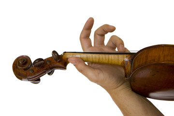 Violinist playing an old violin white background