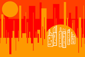 Red Hot Cityscape Abstract Background