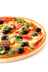 Tasty pizza with olives isolated on white