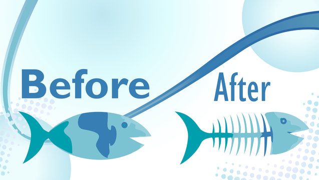 On a diet sign with funny before and after fish illustration