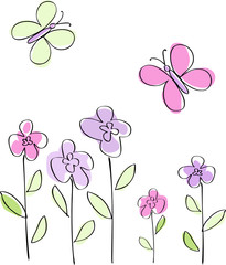 Flowers and butterflies.