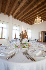 Fine table setting in gourmet restaurant